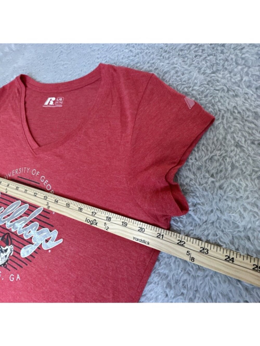University Of Georgia Bulldogs Womens L/G 12-14 Red V-Neck T-Shirt By Russell - Picture 4 of 10